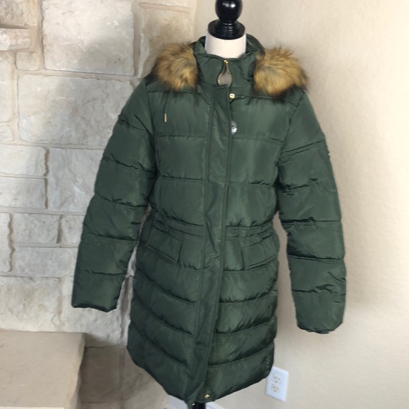 NWT ADRIENNE VITTADINI Long Puffer Coat Jacket with faux fur trim - Picture 2 of 16